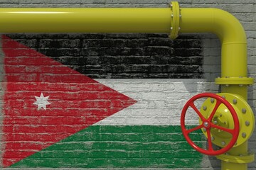 Pipe with valve and flag of Jordan. 3d rendering