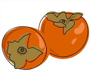 Wall Mural - Set persimmon. Flat vector illustration isolated on white background, doodle or hand drawing