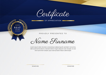 Wall Mural - Modern blue certificate template and border, for award, diploma, honor, achievement, graduation and printing