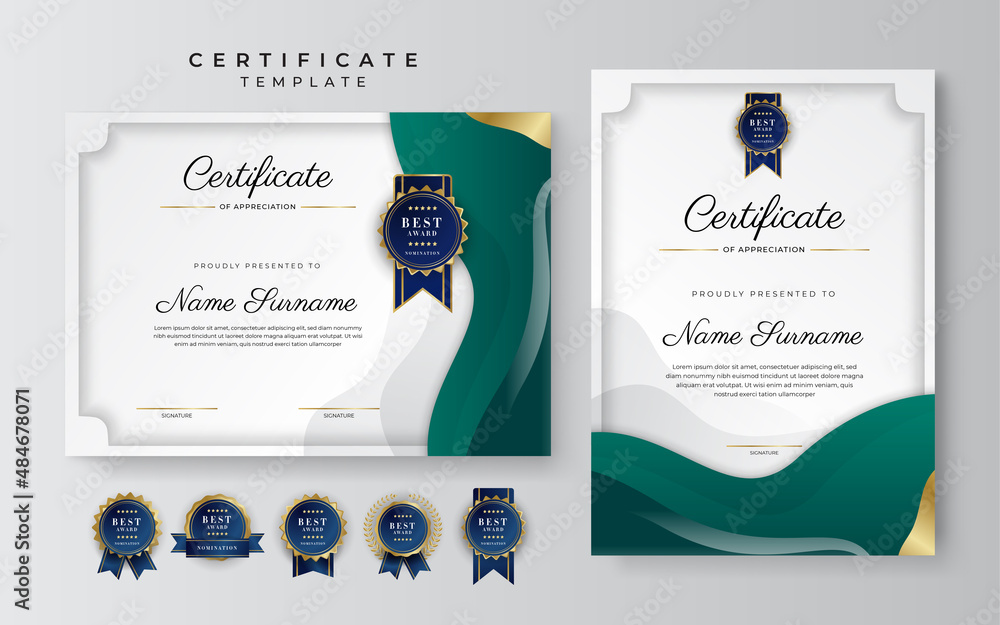 Modern dark green and gold business certificate design template in ...