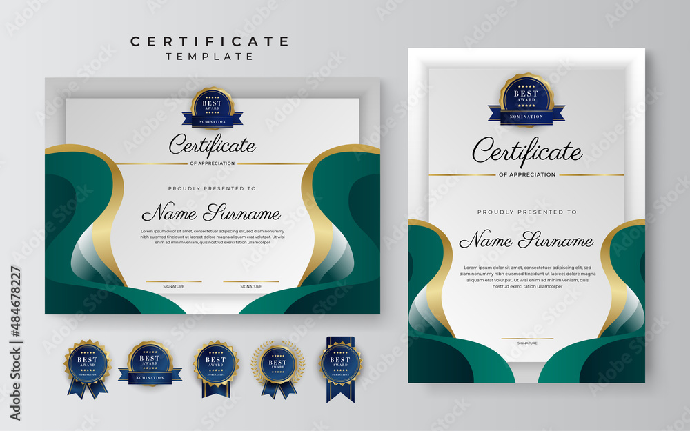 Modern dark green and gold business certificate design template in ...