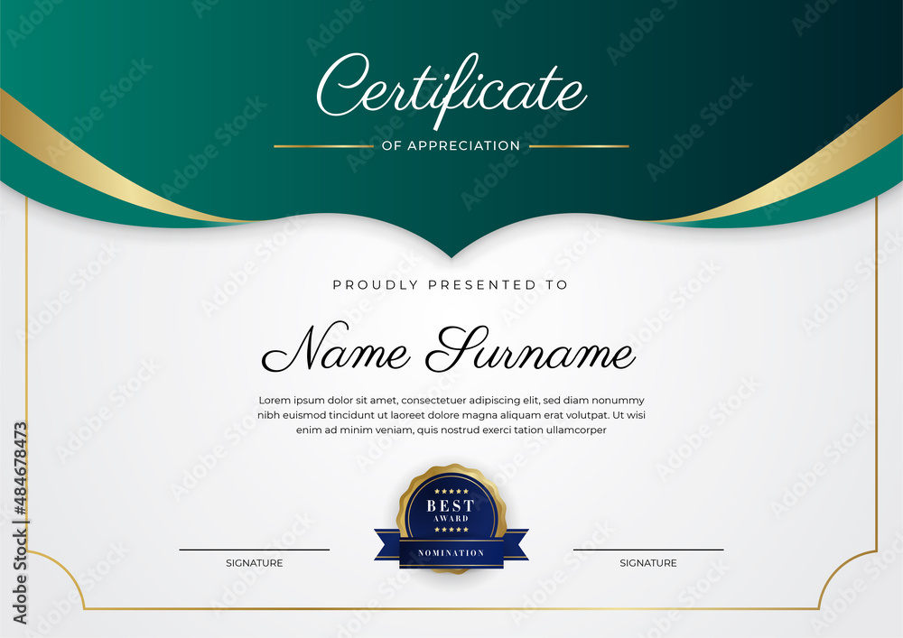 Modern dark green and gold business certificate design template in ...