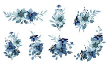 Watercolor Blue Floral Arrangement Collection