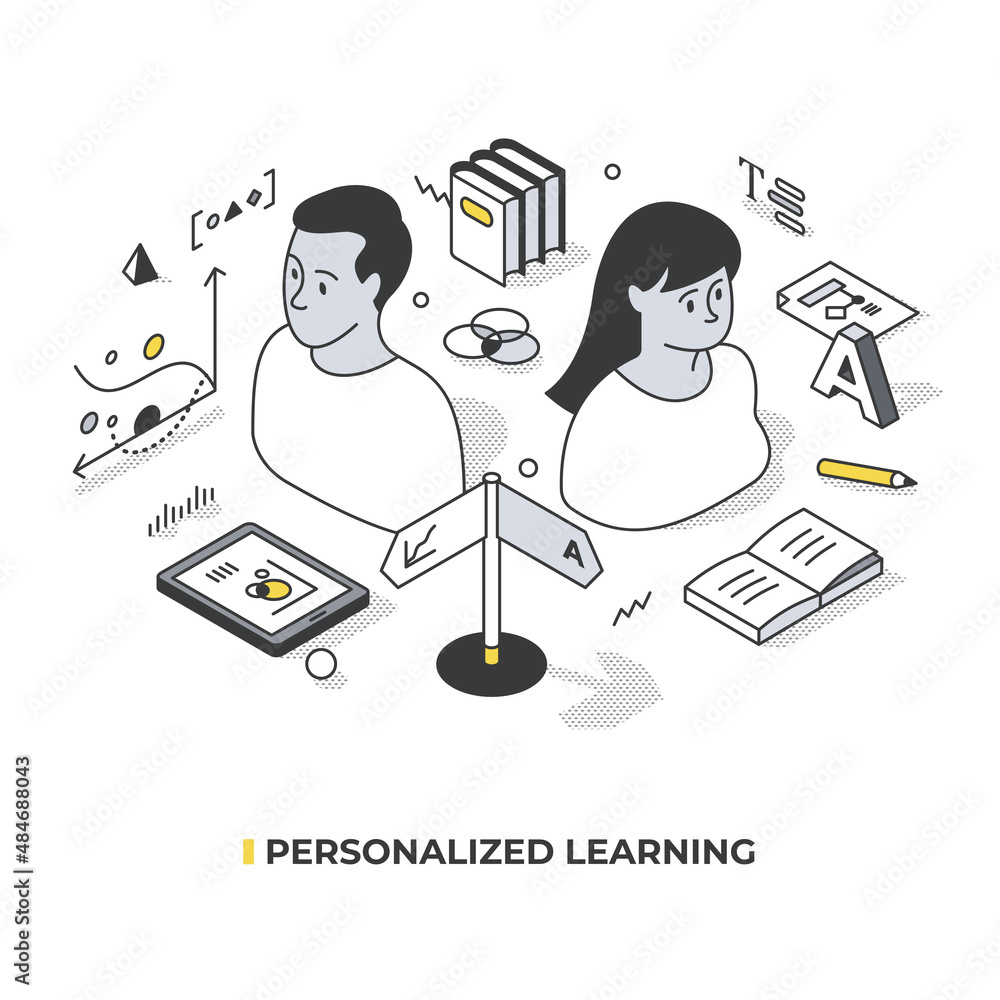 Learning Isometric Vector Personalized Learning Isometric Illustration Stock Vector | Adobe Stock