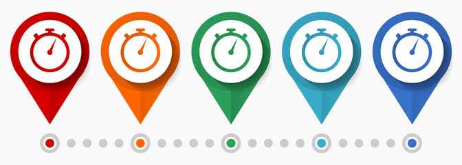 Fototapete - Stopwatch, watch, time concept vector icon set, flat design pointers, infographic template