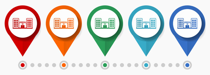 Aufkleber - Hospital building concept vector icon set, flat design health pointers, infographic template