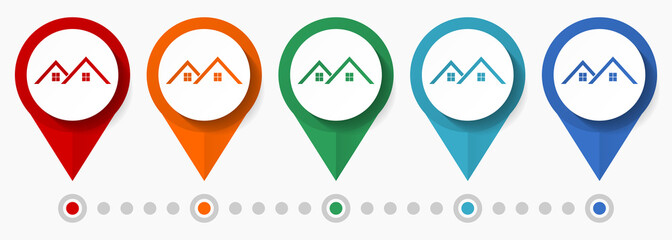 Aufkleber - Home, house, building concept vector icon set, flat design pointers, infographic template