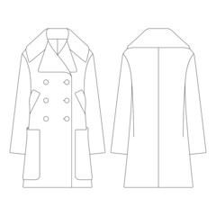 Template women pea coat vector illustration flat design outline clothing collection outerwear