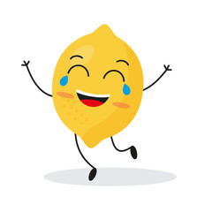 Canvas Print - Cute happy lemon character. Funny fruit emoticon in flat style.