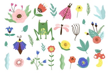  Vector set of cute hand drawn flowers and nature elements