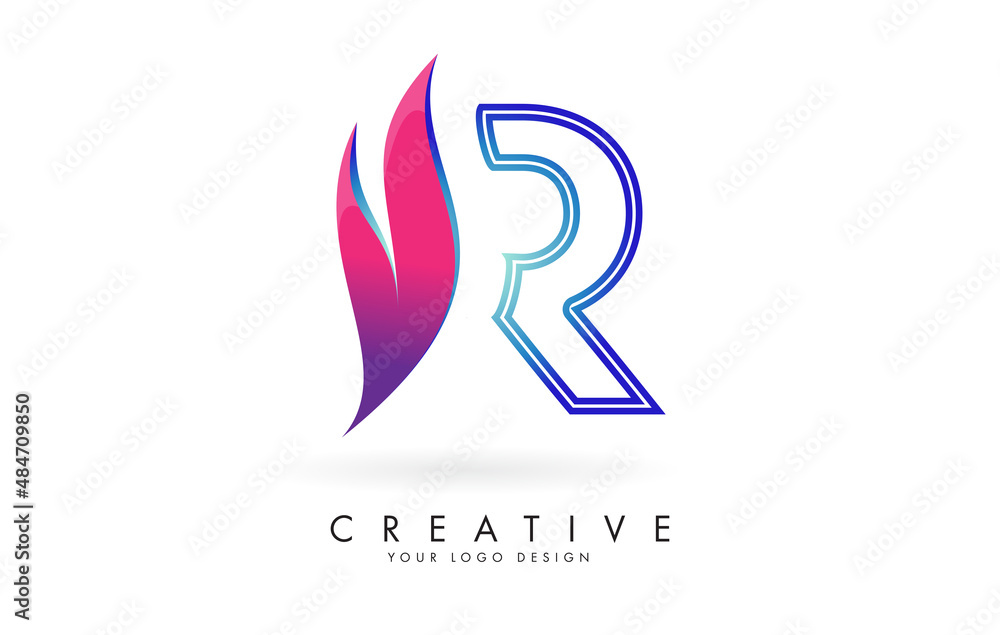 Letter R Emo Design Outline Vector illustration of abstract letter R with colorful flames ...