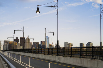 Sticker - View of Boston skyline and part of street from the Long Fellow bridge on a nice cloudless sky