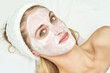 © elenavolf - Portrait of moisturizing clay mask for medical design. Woman skin procedure. Natural cosmetic products. Beauty face. Facial cosmetology treatment. Healthcare peeling cream