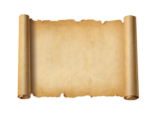 Wall Mural - Old mediaeval paper sheet. Horizontal parchment scroll isolated on white