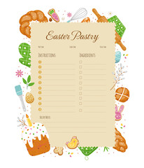 Design template for Easter-style recipe,with elements.Vector flat illustration