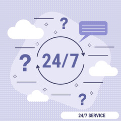 Poster - 24-hour service, online support, hotline flat design style vector concept illustration