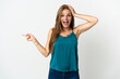 © luismolinero - Young caucasian woman over isolated background surprised and pointing finger to the side