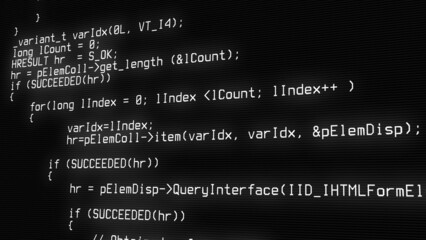 Programming code running over computer screen terminal, hacking concept. 3d rendering