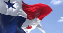 Detail Of The National Flag Of Panama Waving In The Wind On A Clear Day