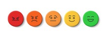 Rating Scale Or Pain Scale In The Form Of Emoticons. From Red To Green Smiley. Vector Clipart Isolated On White Background.