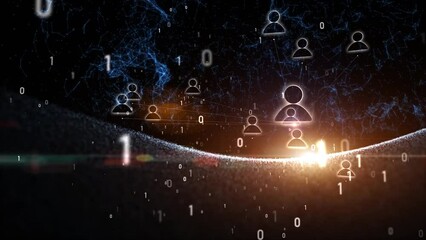 Wall Mural - people icons in digital technology cyberspace network with shining star and binary data animation ba
