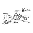 Ink illustration of a Venetian landscape.