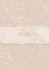 Wall Mural - vector celestial luxury background in light soft nude colors with zodiac constellations, golden line