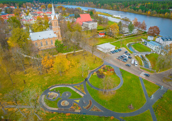 Wall Mural - Aerial panoramic view of SPA resort Birstonas city in Lithuania on Nemunas shore