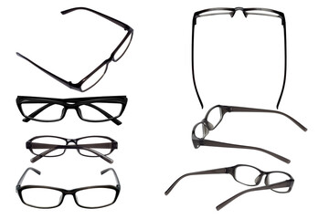 Set glasses on a white background top view