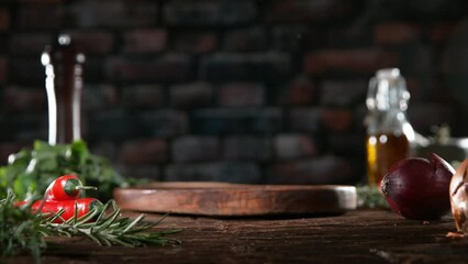 Wall Mural - Filmed on high speed cinema camera, 1000 fps.  Meat preparation in kitchen. Camera motion.