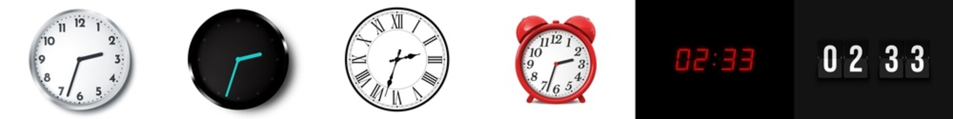 02:33 (AM and PM) or 14:33 time clock icons