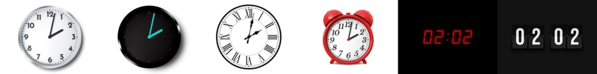 02:02 (AM and PM) or 14:02 time clock icons