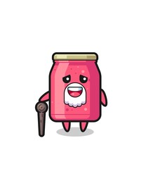 Sticker - cute strawberry jam grandpa is holding a stick