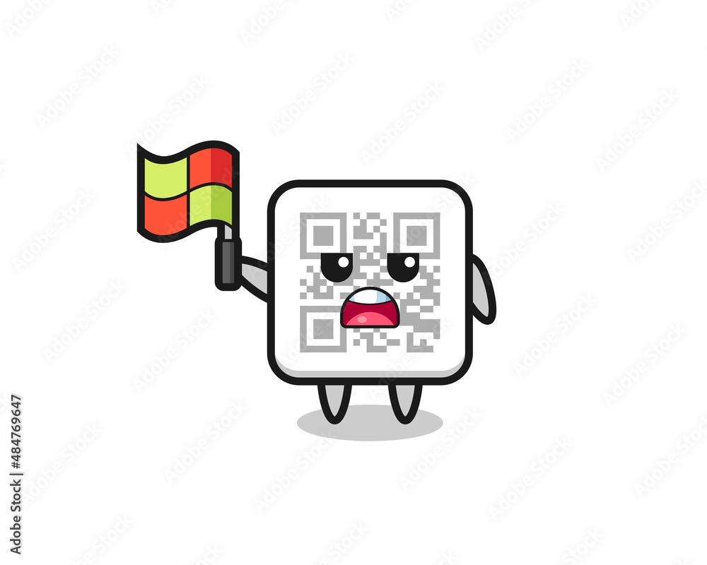 qr code character as line judge putting the flag up Stock Vector ...