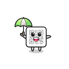 Poster - cute qr code illustration holding an umbrella