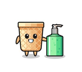 Sticker - cute waffle cone cartoon with hand sanitizer