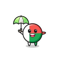 Poster - cute madagascar flag illustration holding an umbrella