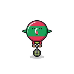 Poster - The cute maldives flag character is riding a circus bike