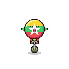 Poster - The cute myanmar flag character is riding a circus bike