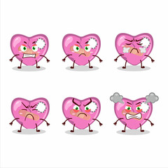 Sticker - Pink broken heart love cartoon character with various angry expressions