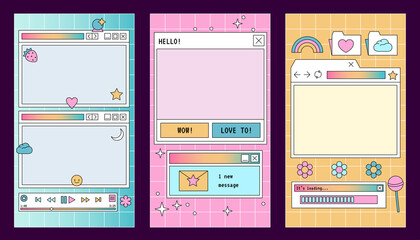 linear vaporwave ig stories templates. social media set design. abstract retro aesthetic fun groovy 