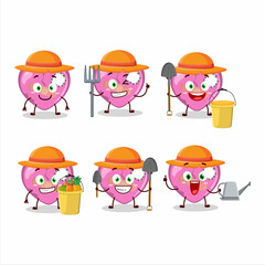 Sticker - Farmer pink broken heart love cute mascot character with fork