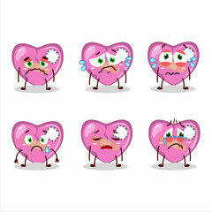 Sticker - Pink broken heart love cartoon character with sad expression