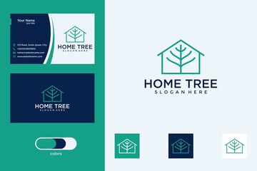 Wall Mural - home tree  line art logo design