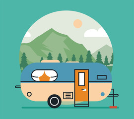 Sticker - beige and blue camper