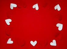 Valentine Background With Copy Space Concept, Red And White Hearts On Red Backgrounds. Valentine Card Design