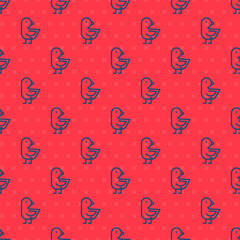 Sticker - Blue line Little chick icon isolated seamless pattern on red background. Vector