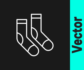 Sticker - White line Socks icon isolated on black background. Vector