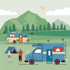 Poster - two campers and people