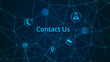 © lucadp - contact us illustration with icons, abstract network grid, concept of customer care support, help desk, call center (3d render)